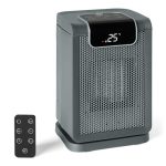 Amazon Basics Keramische Verwarmer, 1800W, Afstandsbediening, 70° Zwenking, Digitaal Display, 5 Modi, 24-uurs Timer, 25cm, Grijs