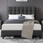 Yaheetech Gestoffeerd bed, 140 x 200 cm, tweepersoonsbed met in hoogte verstelbaar hoofdeinde, stabiel bedframe, stoffen bed met lattenbodem, gevoerd bedframe, jeugdbed, donkergrijs