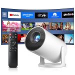 Beste beamer slaapkamer Salange Mini Projector 4K, Smart Projektor Android 14 WiFi 6 Bluetooth 5.4 | Kleine Draagbare Beamer, Automatische Keystone-Correctie, 8000L, 270° rotatie, Binnen en Buiten, Wit