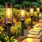 Beste tuinverlichting op zonne energie BUCASA Zonnelampen voor buiten, 6 stuks, tuinverlichting op zonne-energie, met langere werktijd, IP65 waterdicht, extreem heldere tuinverlichting op zonne-energie, decoratie voor balkon, gazon
