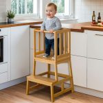 COSYLAND Montessori Leertoren voor Kinderen vanaf 18 Maanden, Stabiele en Kantelveilige Constructie (Natuurlijk Bamboe)