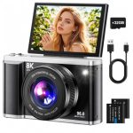 Digitale camera 8K 96MP met wifi, 20x digitale zoom, autofocus-fotocamera met anti-shake, 3,5 inch 180° klapdisplay, compacte camera met 32GB SD-kaart en 2 accu's, voor jongeren, volwassenen en