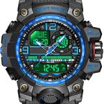 kieyeeno Sporthorloge voor heren, 50 m, waterdicht, digitaal, met ledlicht, alarm en hardlopen, kalender, datum, blauw, Blauw