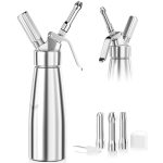Newaner 500 ml slagroommaker, roomsifon van aluminium met 3 spuitmonden van roestvrij staal en 1 reinigingsborstel, voor decoratie van taarten, verjaardag, gebak, ijs en desserts