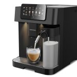 GRUNDIG KVA 7230 Volautomatische espressomachine, 10 koffiespecialiteiten, 13 maalgraden, melkreservoir, krachtig 1350 W, 19 bar pompdruk, dubbel mondstuk, verlichting, zwart/donkerzilver