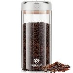 Vacuüm koffieblik, luchtdicht met uitlaatventiel en datumweergave, koffiebonenhouder, transparant glas, vacuüm opslag voor koffiebonen, suiker, thee, noten, 1700 ml
