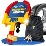 ATG Wielklem Aanhangwagen en Caravan – Universeel Wielslot voor Auto, Camper en Motor – Gehard Staal, 3 Sleutels, Opberghoes, Geel/Rood, Banden 18–28 cm