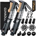 GUHAOOL wandelstokken, trekkingstokken, telescopische wandelstokken carbon & aluminium met kurken handvat, verstelbaar 108-135cm en klemsluiting met 5 paar rubberen buffers voor trekking