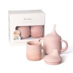 Beste drinkbeker baby 6 maanden Moonkie Set van 2 Drinkbeker, Trainingsbekers Klein 60ml & Sippy Cup Baby 120ml, van 100% Siliconen, Babybeker met Rietje voor 6-12 Maanden, Vaatwasserbestendig, BPA-Vrije(Blush Set)