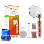Ibergrif M22025 Douchekop met kralenfilter, 3 modi douchekopfilter, universele harde waterontharder, douchekop met extra vervangbare accessoires