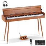 Eastar EUP-100 Digitale piano met 88 toetsen met gewogen piano, e-piano in volledige grootte voor beginners, met hoofdtelefoon, muziekstickers, 3 pedalen, draadloze verbinding en MIDI - retro