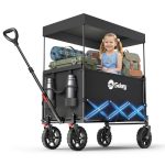 Beste bolderkar voor kinderen Sekey XXL Handkar Opvouwbaar Kinderen 150L 150KG, Opvouwbare Handkar met Dak Opvouwbare Handkar met Zonnescherm voor Excursie Strand Kamperen, Dak-S 4018, Zwart