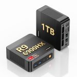 Beste computer voor videobewerking BOSGAME P6 Mini PC AMD Ryzen 9 6900HX tot 4,9 GHz, 24 GB LPDDR5 Onboard, 1 TB NVMe SSD PCIe 4.0, Radeon 680M, Triple 4K Scherm, Dual LAN, Wi-Fi 6, BT 5.2, voor Thuiswerken & Videobewerking