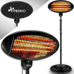 Tresko Warmtestraler, staand, infrarood, 2.000 W, elektrisch met 3 warmtestanden, terrasstraler, voor binnen en buiten, infraroodstraler met led-display
